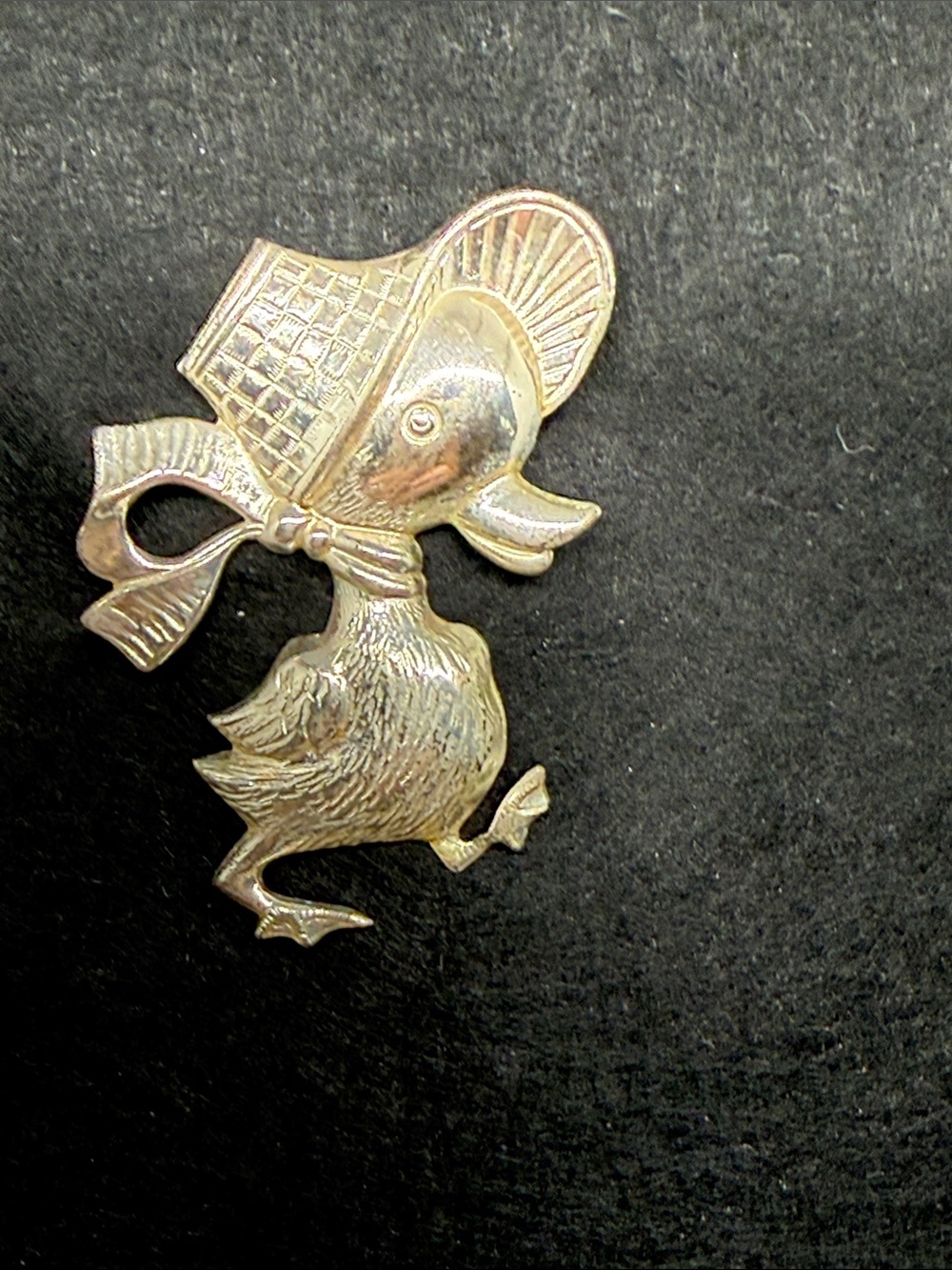 Unique Vintage Lightweight Brooch Pin Baby Duck with Bonnet
